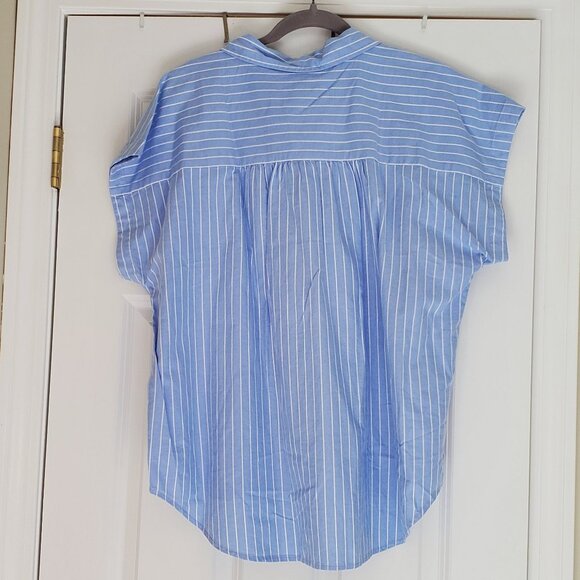 NWT Ann Taylor Weekend Classic Blue White Striped 3/4 Button Popover Cotton Top - Picture 6 of 6